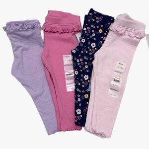 NWT Garanimals Set of Four Ruffle Baby Leggings Pastel and Floral Girl Size 6-9M